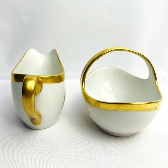 Vintage AEH Japan Porcelain Small Creamer & Basket Set Gold Accents Marked 1930 - Picture 3 of 12